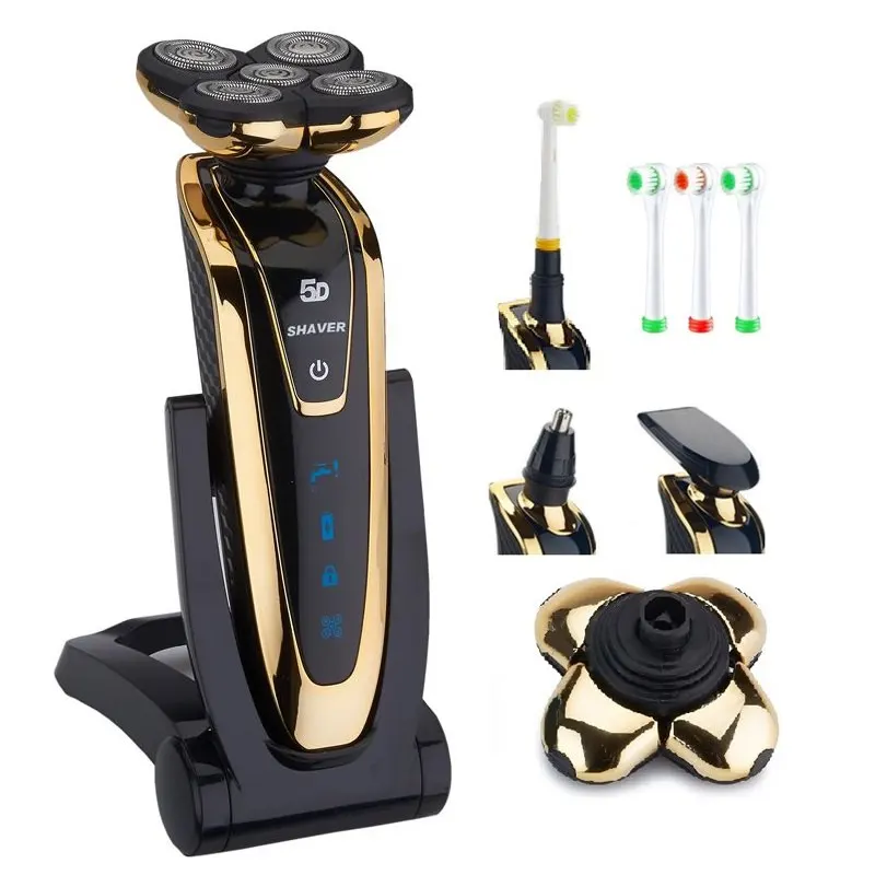 5d shaver set 5D аккумуляторная бритва электрическая бритва для мужчин водонепроницаемый станок для бритья+ триммер для носа и бороды+ зубная щетка* 4+ Дополнительное лезвие - Цвет: 5d shaver set