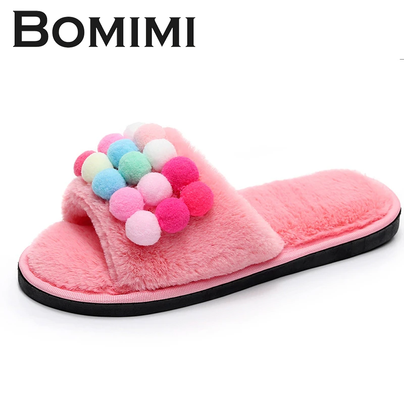 BOMIMI/женские тапочки короткие плюшевые теплые Нескользящие мягкие хлопковые