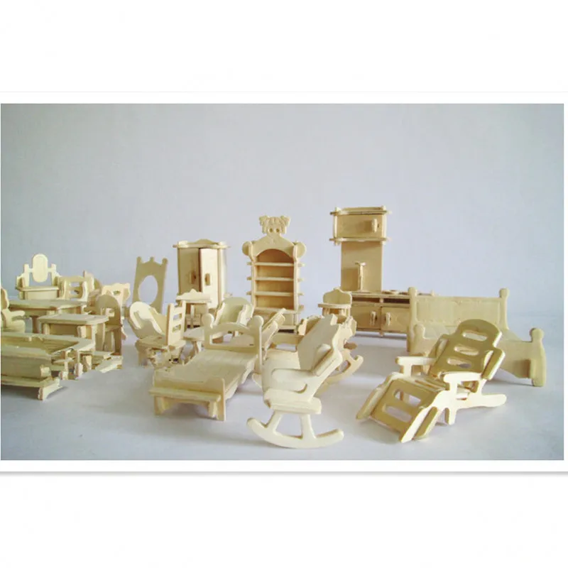 34 шт./компл. миниатюры 1:12 кукольный мебель для кукол, мини 3D деревянные головоломки сделай сам строительная модель игрушки для Детский подарок