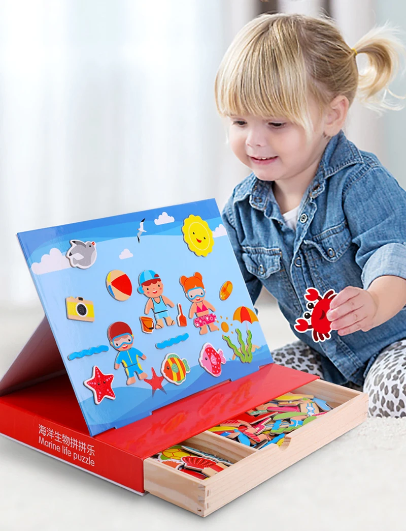 NEW Magnet Puzzle Toys Kids Educational Toys Animal Traffic Dressing Face Game Set Reusable Stickers for Children Art Draft Gift