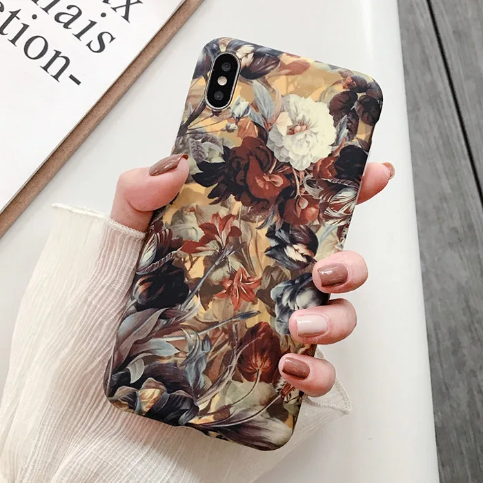 Чехол для телефона в стиле ретро с цветными цветами для iphone XR XS Max X 6 6S 7 8 Plus 11 11Pro Max Leaf матовый мягкий Художественный Цветочный чехол - Цвет: Style 11