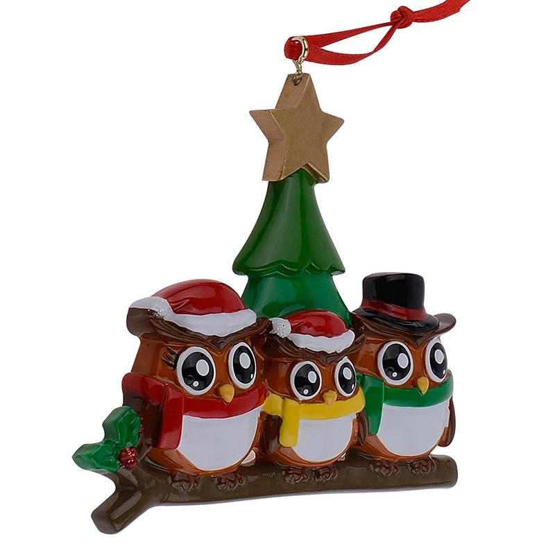 Сова Семья из 3 полистоуна глянцевые персонализированные рождественские