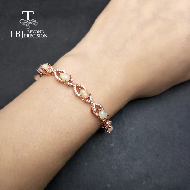 

TBJ,Nautral 2.8ct top quality ethiopian opal gemstone bracelet in 925 sterling silver gemstone jewelry for girls with gift box