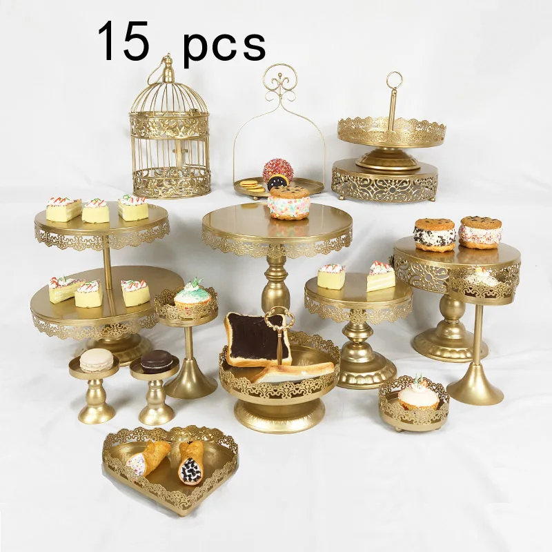 15pcs gold Золотой белый торт стенд Свадебный кекс стенд набор стеклянный купол Кристалл конфеты бар инструменты для украшения торта Формы для выпечки Набор 3-19 шт - Цвет: 15pcs gold