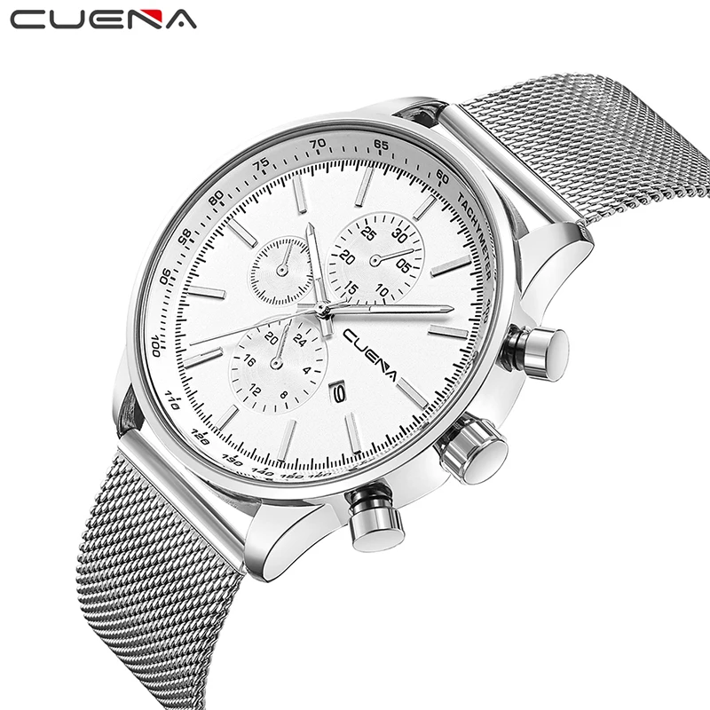 Модный бренд cuena Для мужчин Повседневное часы Нержавеющая сталь Дата