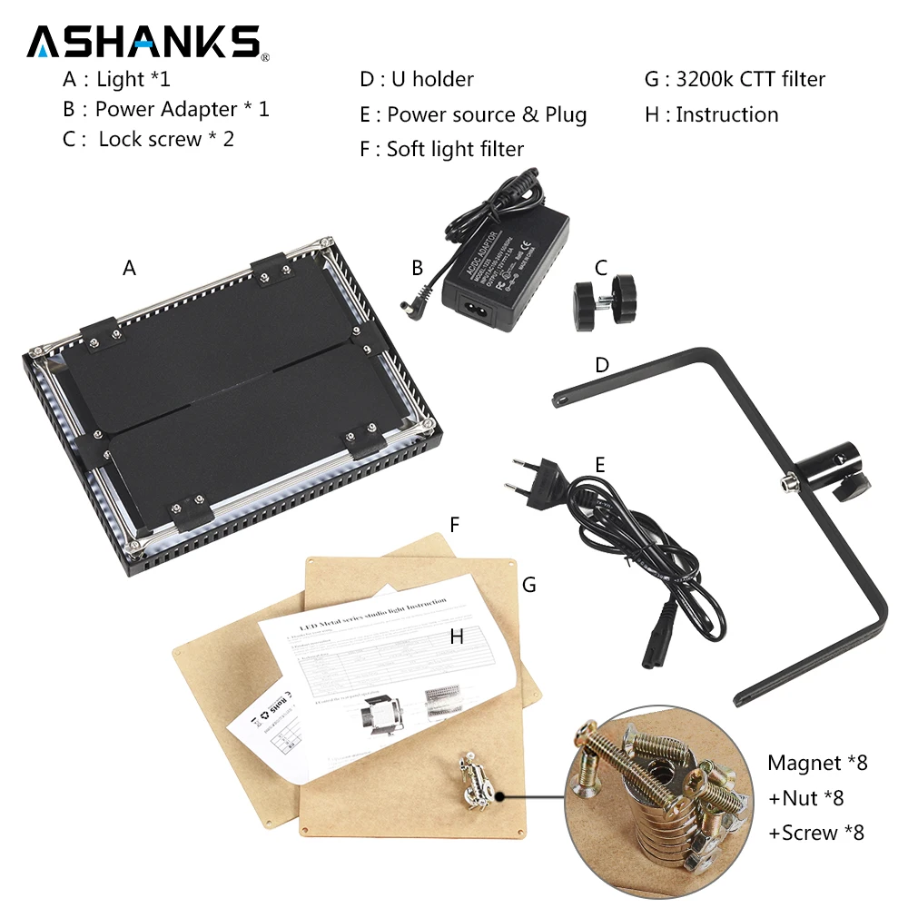ASHANKS 40 Вт Светодиодная панель свет фотографии лампы диммер 3200 К к/5500 непрерывной