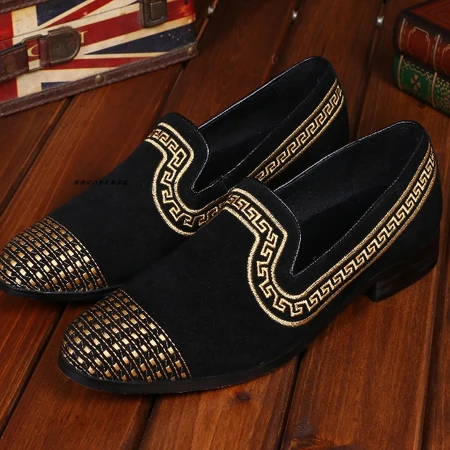 2016 New Fashion Men Loafers Embroidery National Style Drilling Creepers Red Bottom Dress Flats Black Leather Moccasins | Обувь