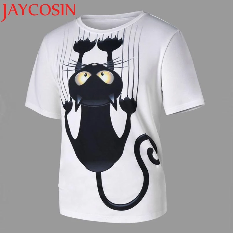 JAYCOSIN мужская женская повседневная Пара моделей принт с котом футболка короткими