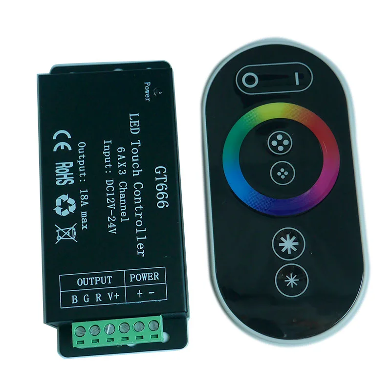 Wholesale 1 pcs DC12-24V 6Ax3channel Max 18A RGB controller GT666 Touch led dimmer for 5050 RGB led strip lights free shipping