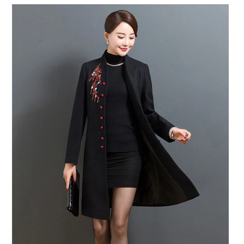 2018 зимнее Новое Женское шерстяное пальто с длинными рукавами на пуговицах v