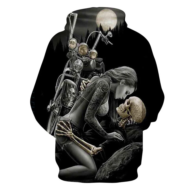 UJWI новый мужской крутой принт труп Невеста Мотоцикл Череп 3d молния толстовка с