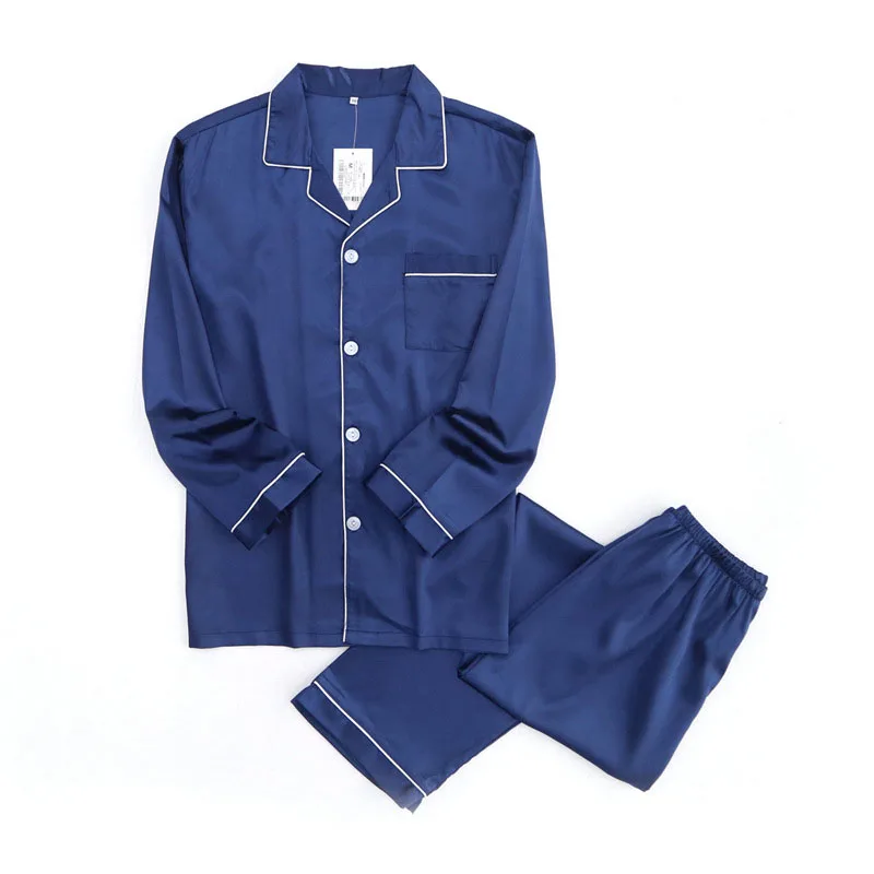 Мужские шелковые атласные пижамы набор пар искусственный шелк пижама пижамный