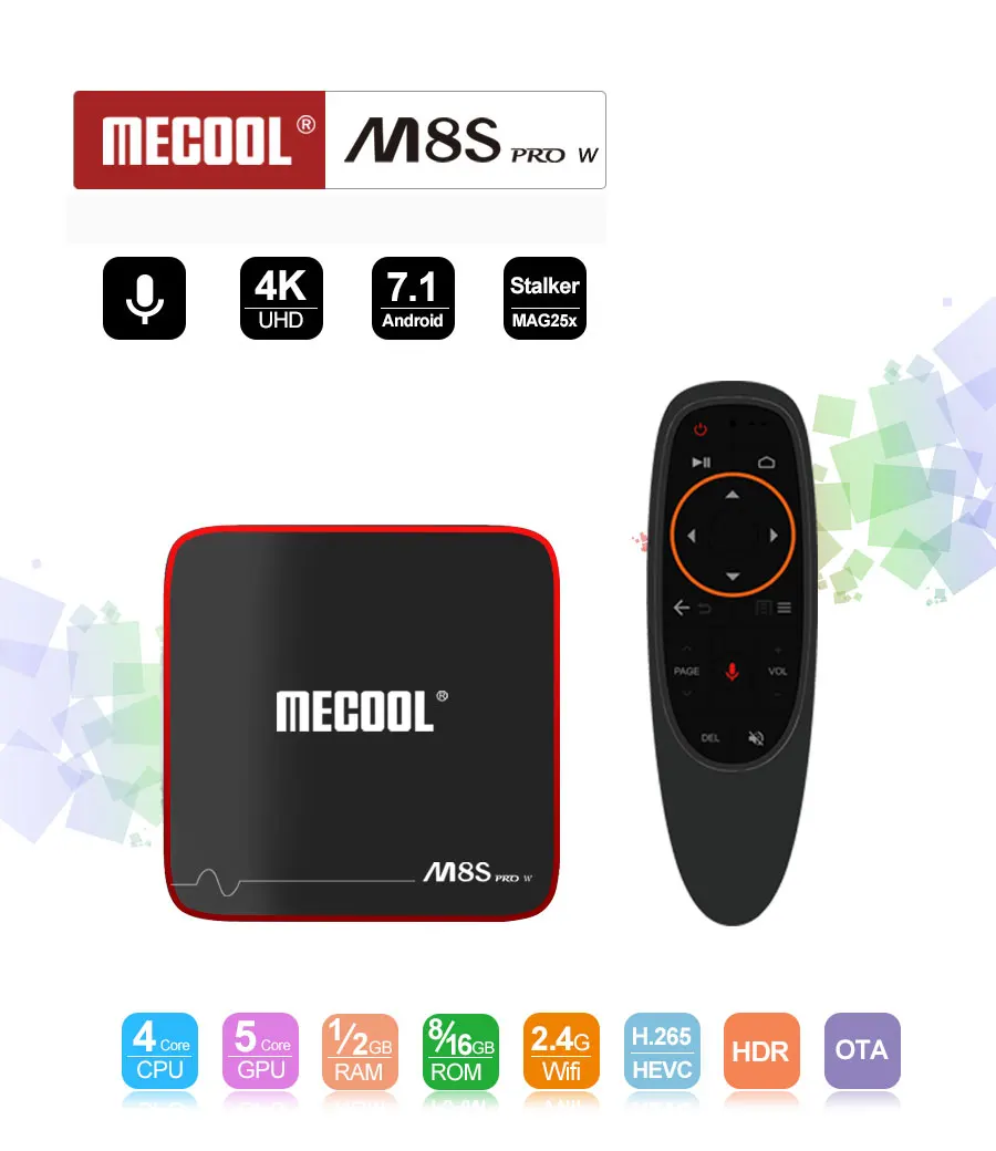 MECOOL M8S PRO W 2,4G Голосовое управление Android 7,1 ТВ приставка Amlogic S905W четырехъядерный 2 ГБ/16 ГБ медиаплеер WiFi 4K H.265 телеприставка
