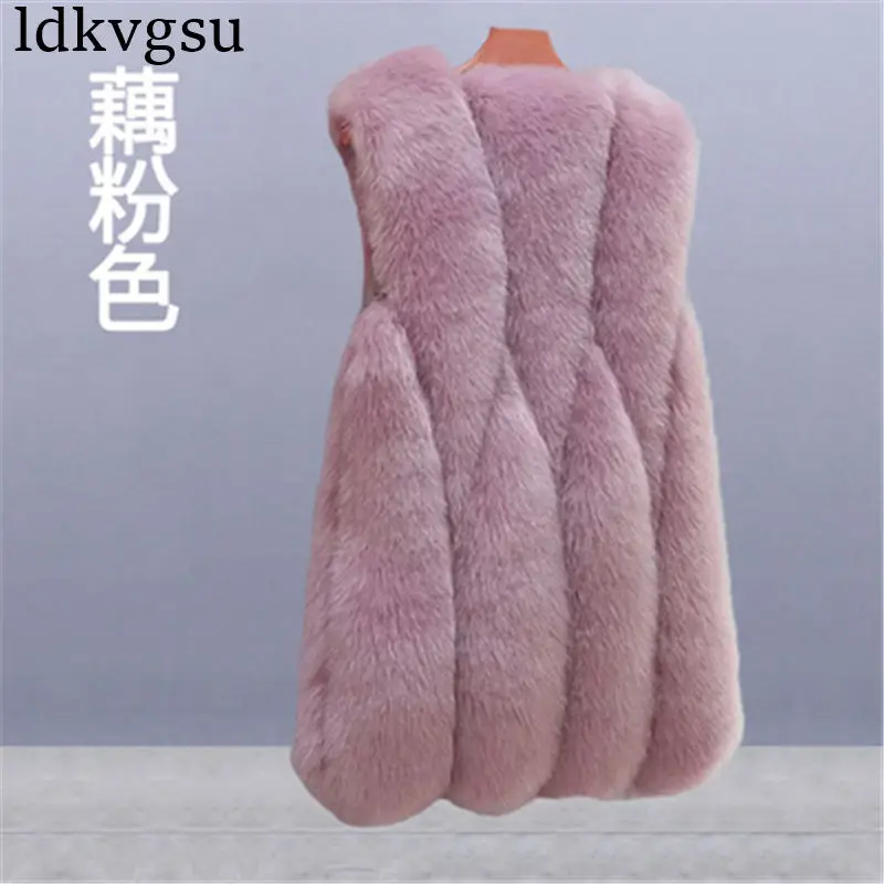 ou fen Новинка, пальто размера плюс 4XL, осенне-зимнее пальто из искусственного лисьего меха, жилет из меха, женские меховые жилеты, модные роскошные женские куртки, меховые пальто V19 - Цвет: ou fen