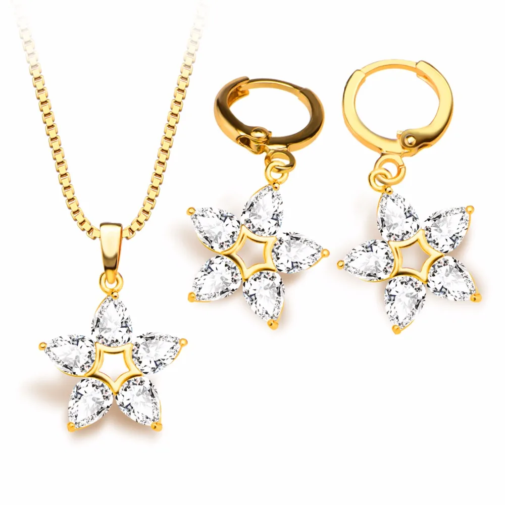 YOULOOK High Quality Star Shape Pendant Gold/Silver Necklace Earrings Two Piece Set Fashion Lady Romantic Jewelry Set.S20100 | Украшения и
