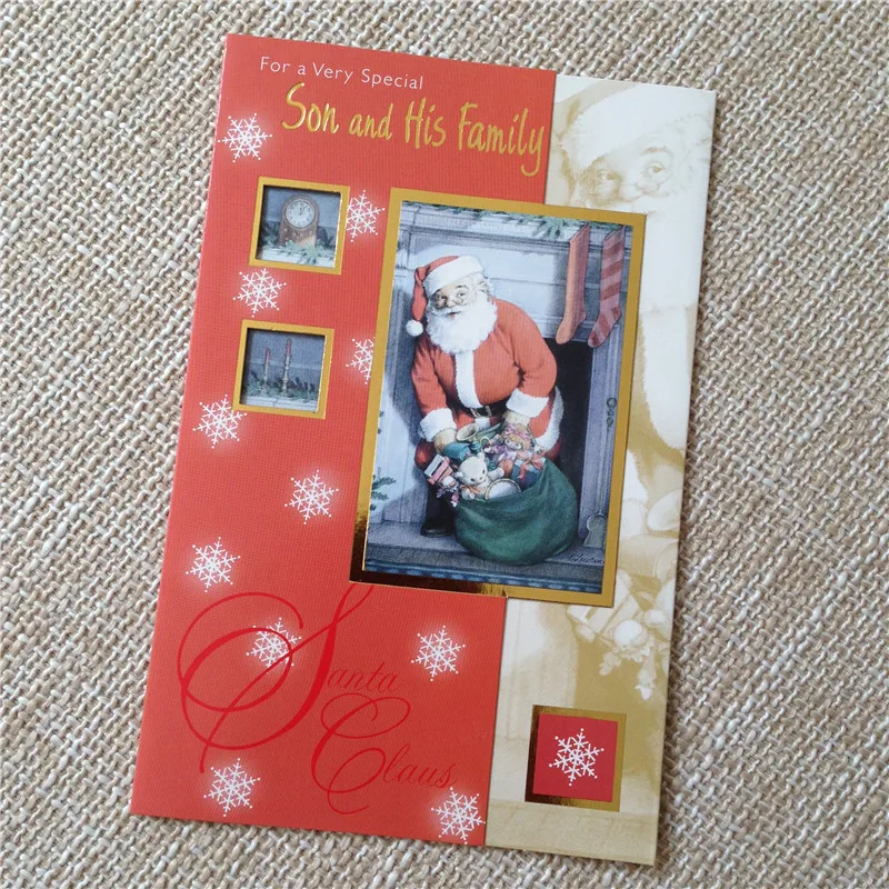 Для Сына и Его Семья Рождеством Подарок Открытка Красный Карты Санта-Клауса |