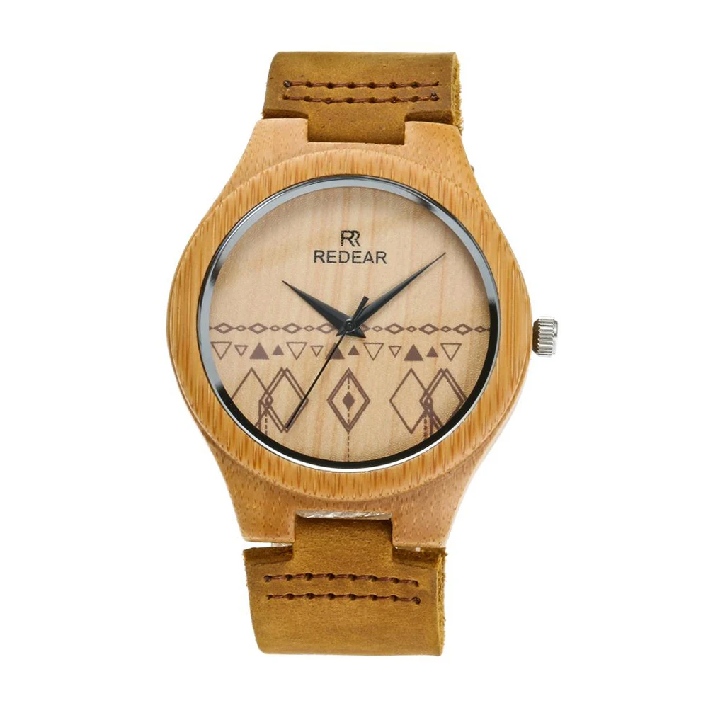 REDEAR Luxury Brand Couples Bamboo Carbide Watches Half Patterns Dial Face Famous Brand Quartz Watch