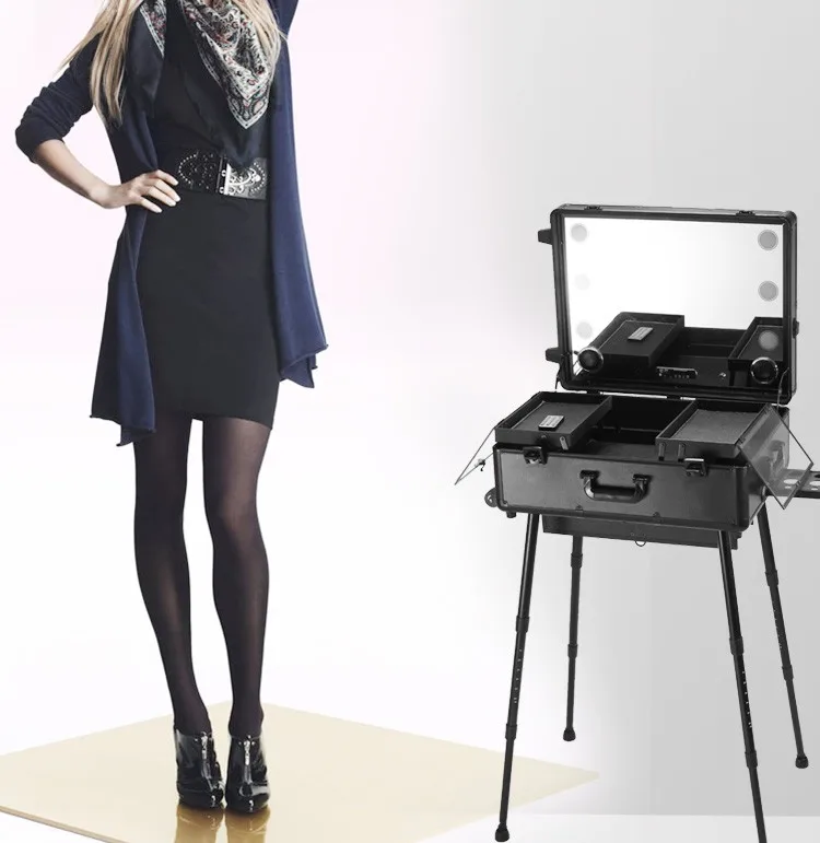 Студийный макияж коробка с светодиодный освещенный кейс косметикой для