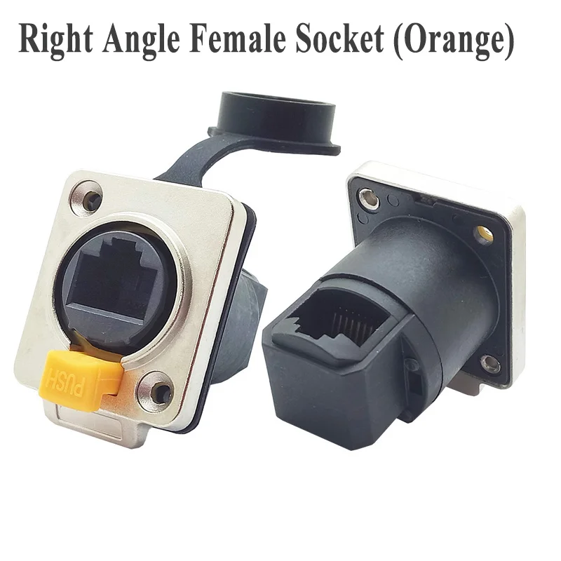 Right Angle Orange F 10 шт./лот водонепроницаемый RJ45 Женский Панель Крепление прямой/правый угол 8P8C RJ45 Ethernet разъем IP65 водонепроницаемый разъем - Цвет: Right Angle Orange F