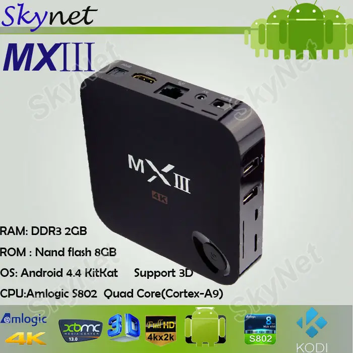 Mtiii Android 4 4K Amlogic S802 четырехъядерный MX3 TV BOX 2 ГБ/8 ГБ KODI французский Арабский