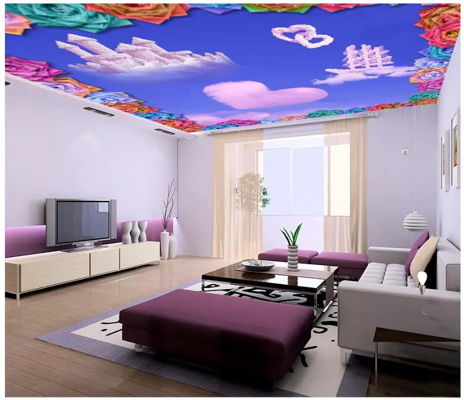 

3d обои для комнаты, фото на заказ, романтическое облако, цветок, Модные потолочные фрески, картина, 3d настенные фрески, обои для стен 3 d