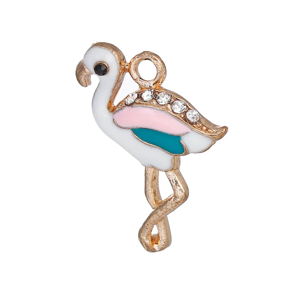 DoreenBeads подвески из цинкового сплава с фламинго Белые и розовые прозрачные стразы