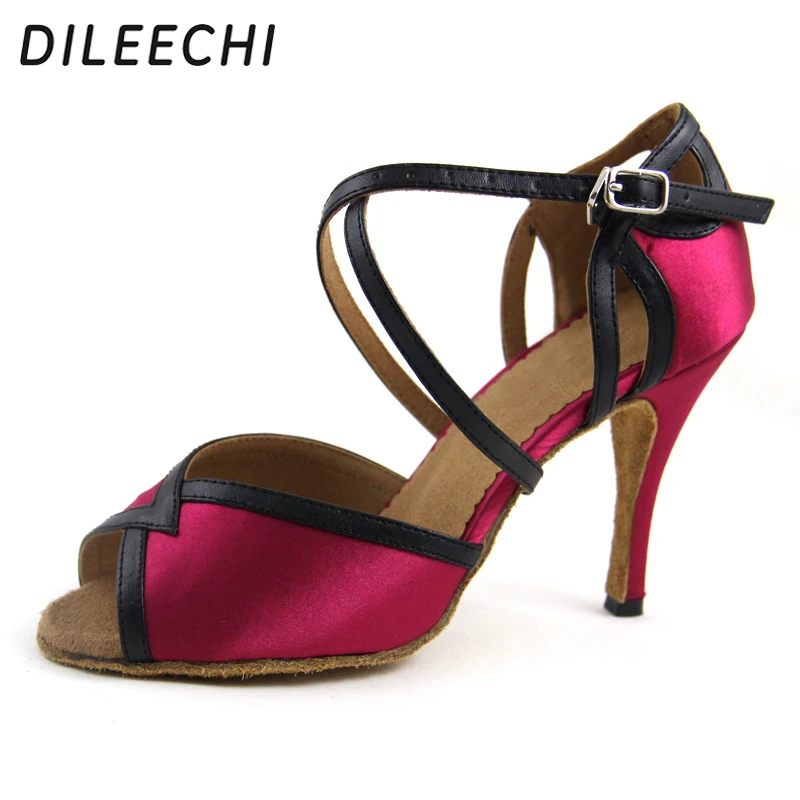 Женские атласные туфли для латиноамериканских танцев DILEECHI розовые синие