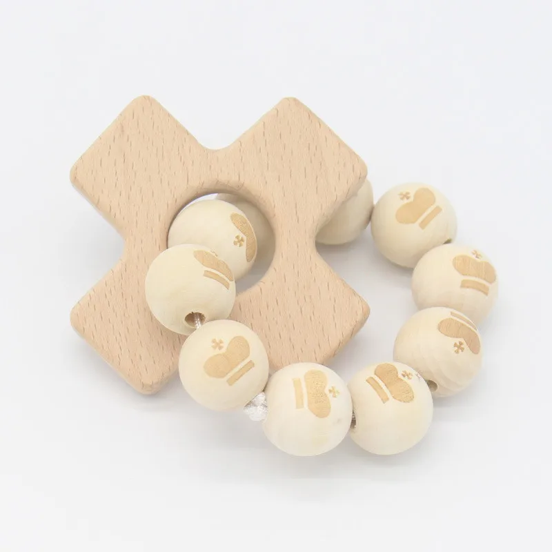 Various Design Wooden Star/Heart Beads Holder Eco Friendly Baby Bird Fox Teething Dummy Chain Teether Bracelet | Украшения и