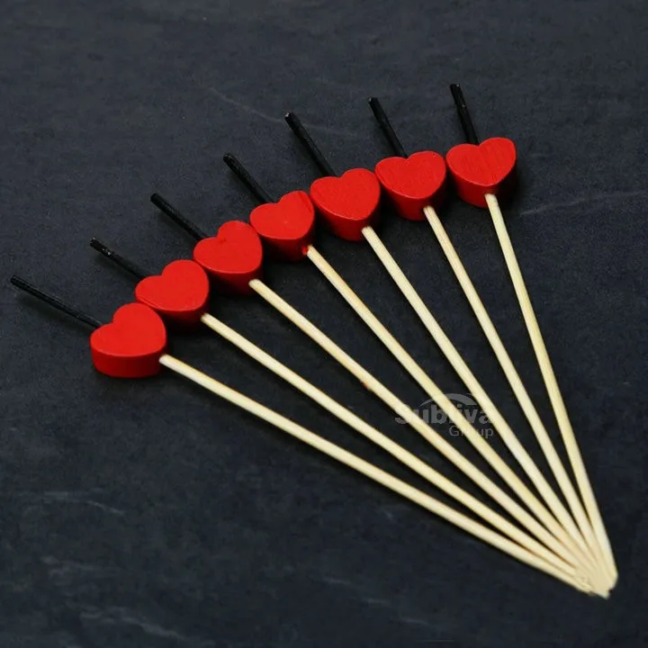 100pcs12cm романтические бамбуковые зубочистки сердца фруктовые вилки палочки буфет кекс Cocktail Коктейльные Свадебные украшения для праздника для вечеринки
