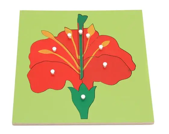 Flower Монтессори материал собрать их все 8 животных растений деревянные панели головоломки лягушка черепаха лошадь цветок игрушка для малышей раннего обучения - Цвет: Flower