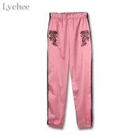lychee harajuku spring autumn women pants tiger embroidery casual loose elastic waist flat straight pants trousers
