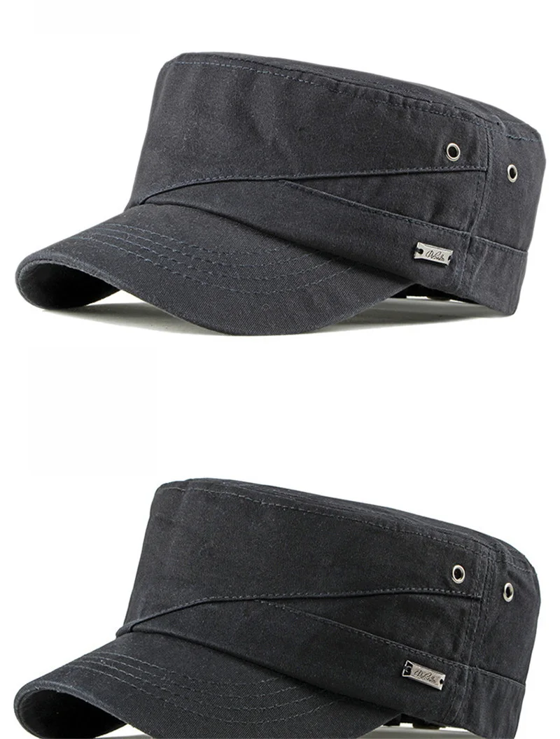 Newest Cotton Breathable Casual Flat Mens Female Thin Section Wide Curling Brim Outdoor Sunshade Black Adjustable Military Cap
