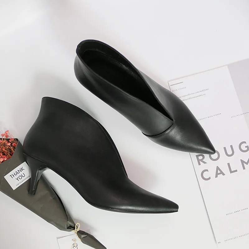 Модная женская обувь из матовой кожи на высоком каблуке Цвет Черный Женские