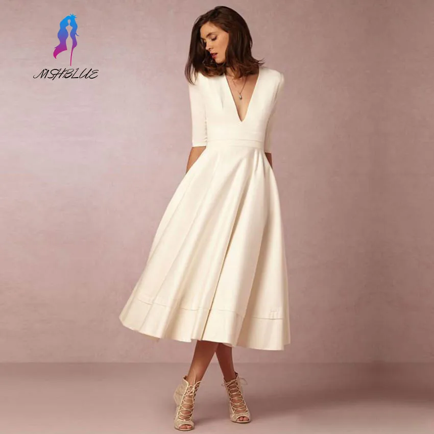 Элегантные туфли из шелка половина рукава вечернее платье с глубоким v-образным