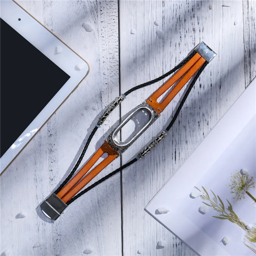 Сменный кожаный ремешок на запястье + металлический чехол для Xiaomi Mi Band 3 Модный