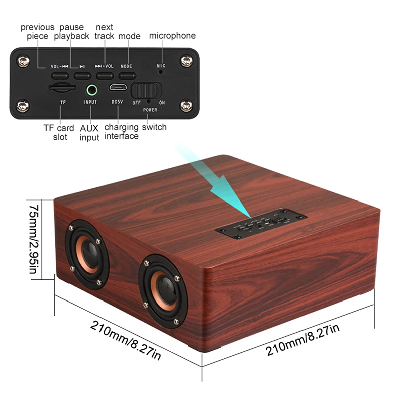Деревянный беспроводной Bluetooth динамик HiFi стерео сабвуфер колонка с деревянной