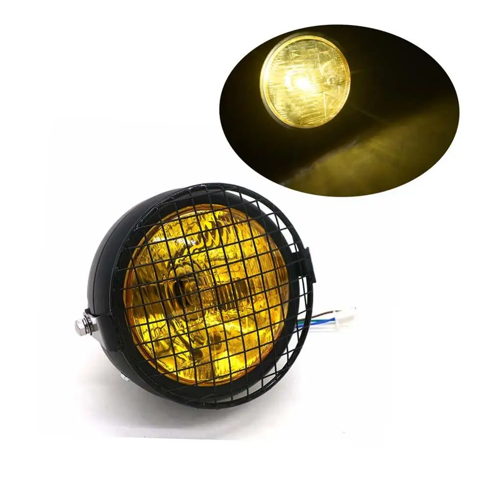 YellowHeadlight Mesh Мотоцикл ретро металлическая сетка 35 Вт галогенная передняя фара кронштейн маска наборы для CG125 GN125 Harley Кафе Racer Honda - Цвет: YellowHeadlight Mesh
