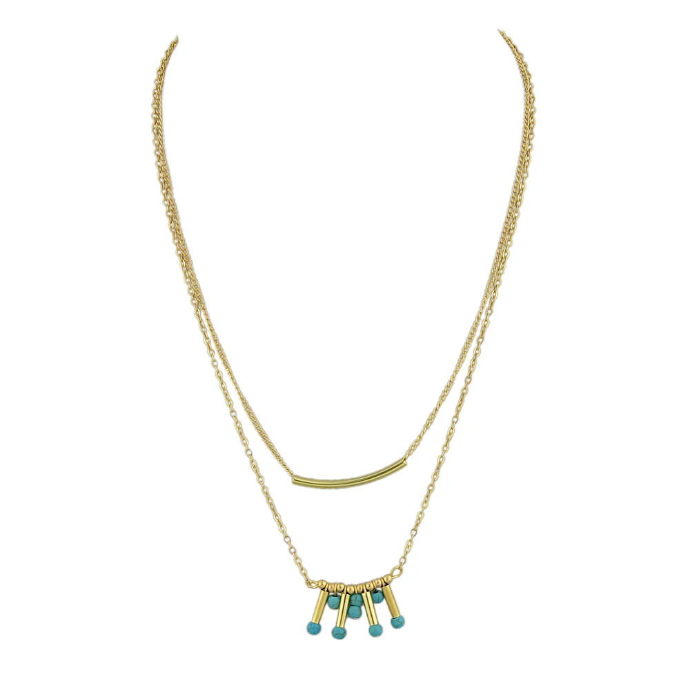 Minimalist Style Silver Gold-Color Multi Layer Chain with Blue Beads Geometric Drop Maxi Necklace For Women Jewelry | Украшения и