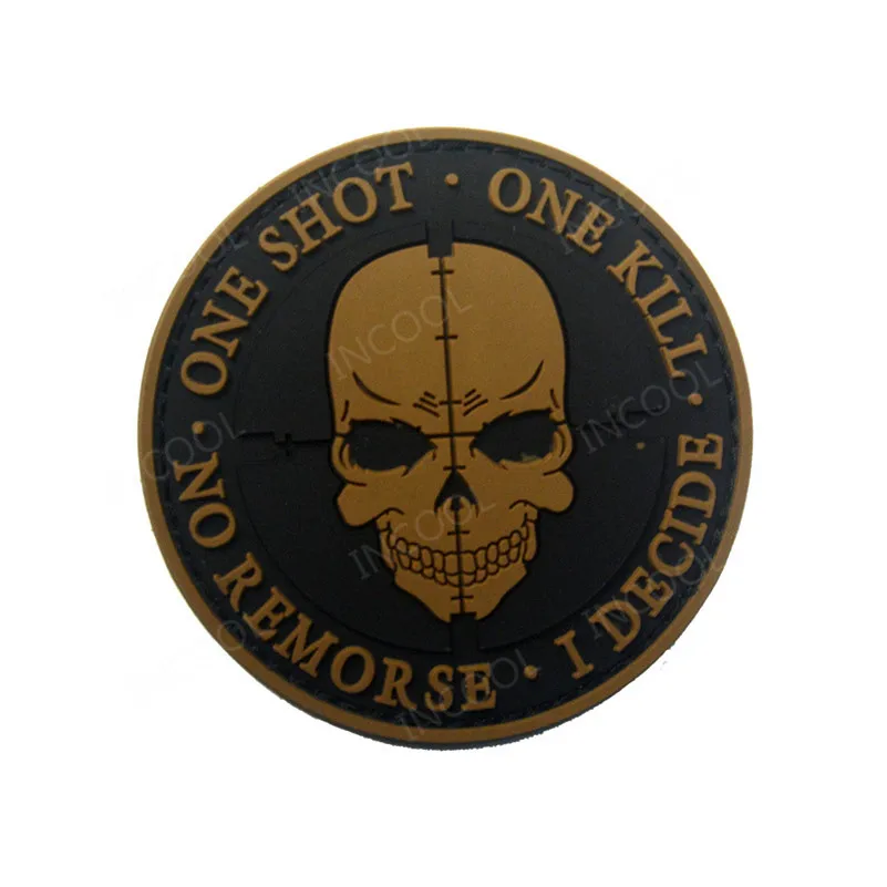 One Shot One Kill 3D ПВХ патч маскировочный костюм для поддержания боевого духа декоративные повязки сражение аппликации резиновые значки черепа крюк назад