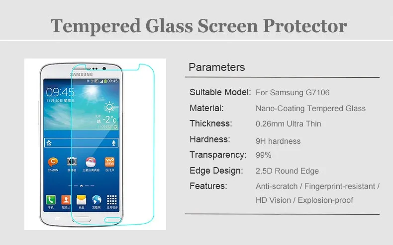 2 шт./лот Закаленное стекло пленка для samsung Galaxy Grand 2 Duos G7102 G7105 G7106 G7108 G7109 G7108V защита экрана на Grand2