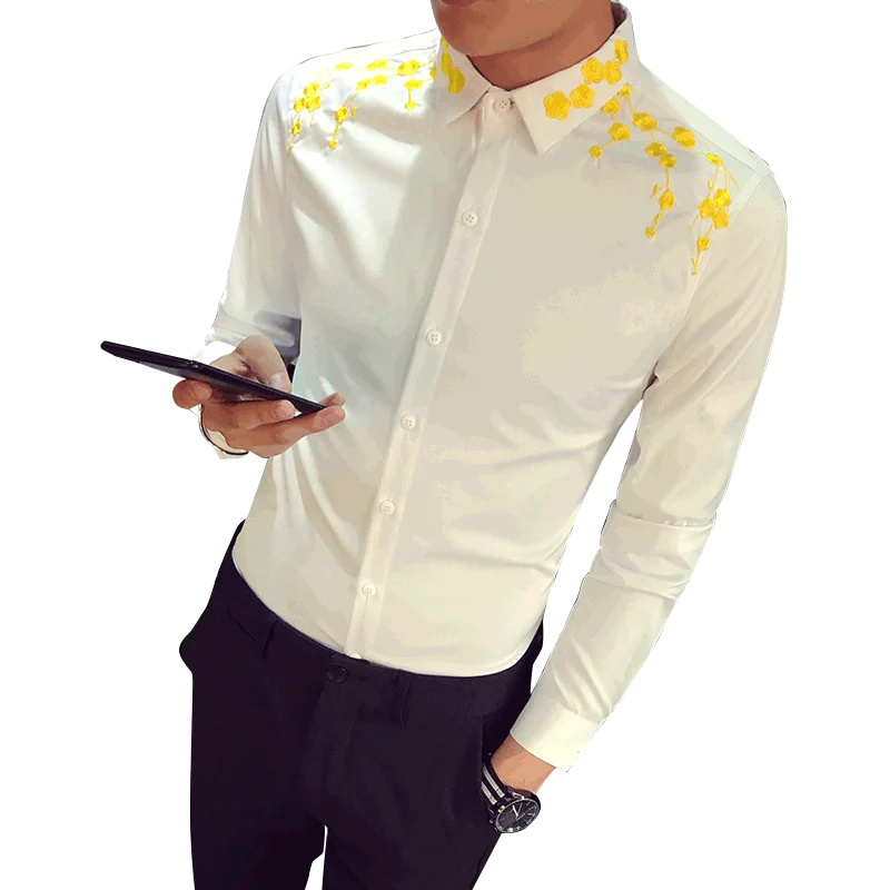 Мужская рубашка с длинным рукавом в Корейском стиле вышивкой сливы для ночного