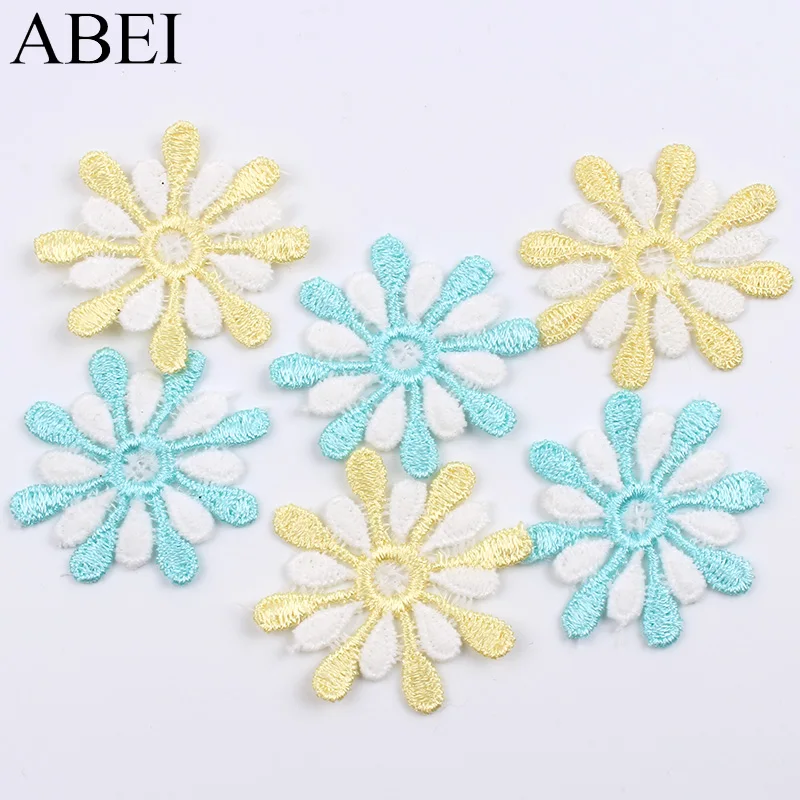 20 шт./лот 4 см светло желтая синяя кружевная ткань вышитая Снежинка Цветочная