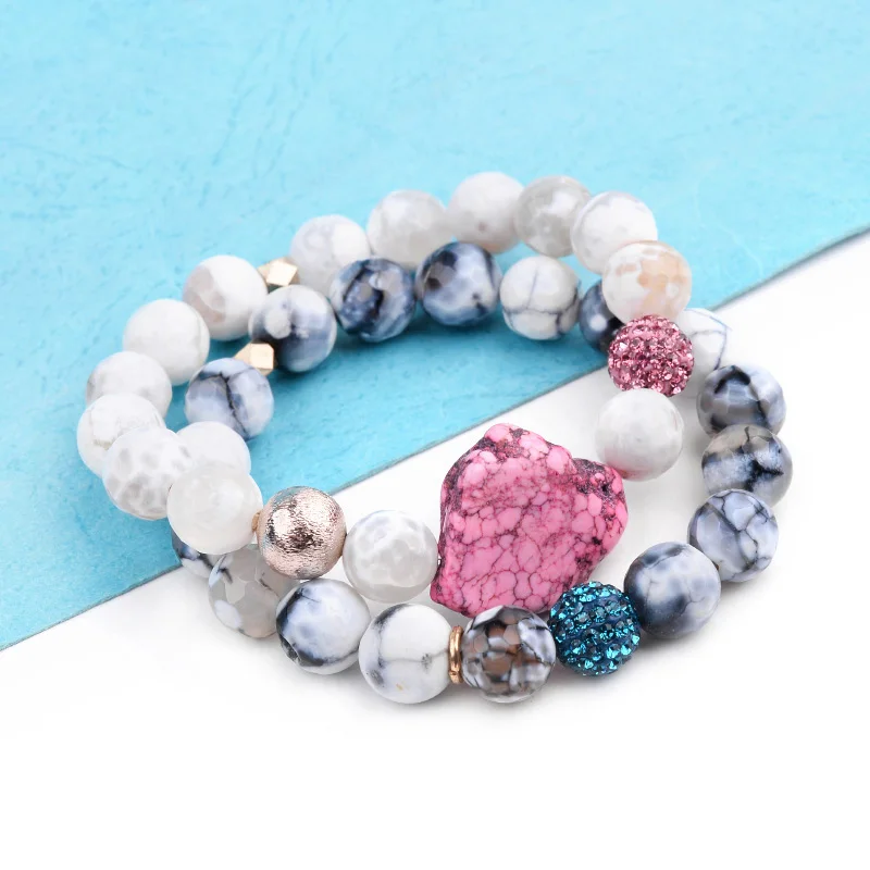 Boho натуральный драгоценный камень женские браслеты с подвесками Белый Howlite настоящий Агат вены дракона хрустальный шар стекло струны бусины браслет BC314