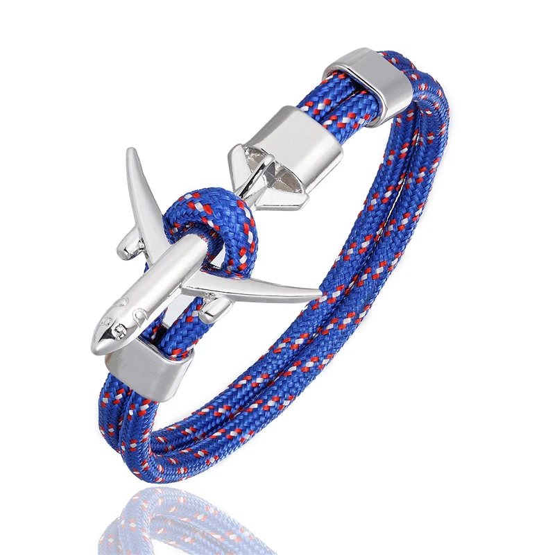 Silver Blue Модный мужской браслет с якорем и самолетом для женщин, свободный Скай, веревка для выживания, браслеты с подвесками, мужские ювелирные изделия дружбы, Прямая поставка - Metal Color: Silver Blue