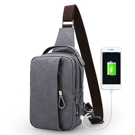 Gray USB Muzee универсальные холщовые Сумки на лямках, нагрудная сумка для мужчин, зарядка через usb, мужская сумка через плечо, повседневные дорожные сумки на плечо - Цвет: Gray USB