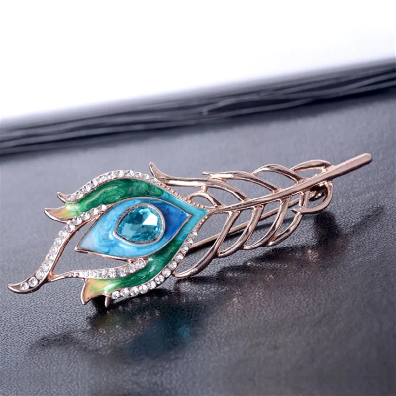 New Arrival Fashion Women Vintage Gold Color Feather Brooch Blue Enamel Pin Crystal Rhinestone Metal Brooches Jewelry Accessory | Украшения