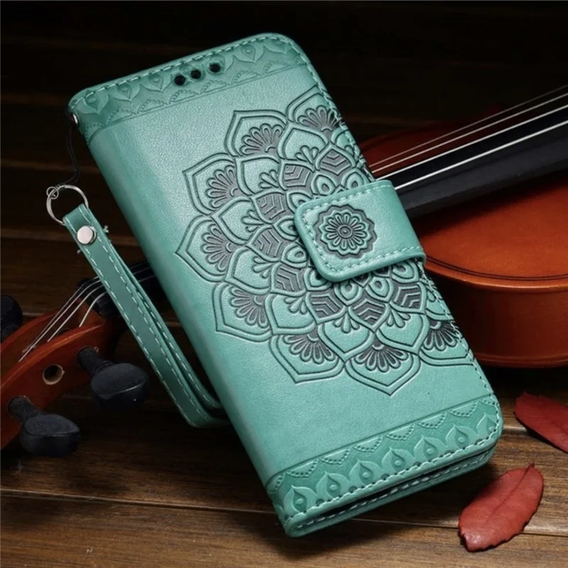 Роскошный кожаный чехол-книжка с 3D тисненым цветком для iPhone XS Max XS XR X 8Plus 8 7Plus 7 6s Plus 6s 5S SE кожаный чехол-кошелек - Цвет: Зеленый