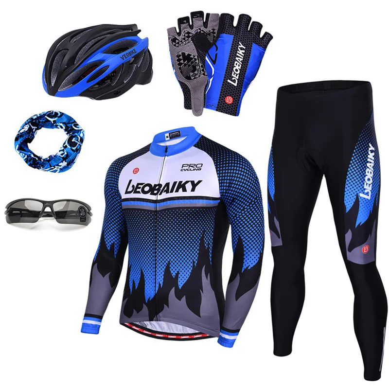 blue full set Бренд Pro Team Велоспорт Джерси набор Мужская осенняя одежда с длинным рукавом для велосипеда мягкая одежда для горного велосипеда Mtb Аксессуары для велосипеда - Цвет: blue full set