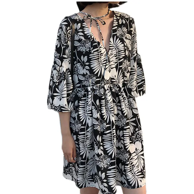 Женское пляжное мини платье с коротким рукавом и v образным вырезом элегантное