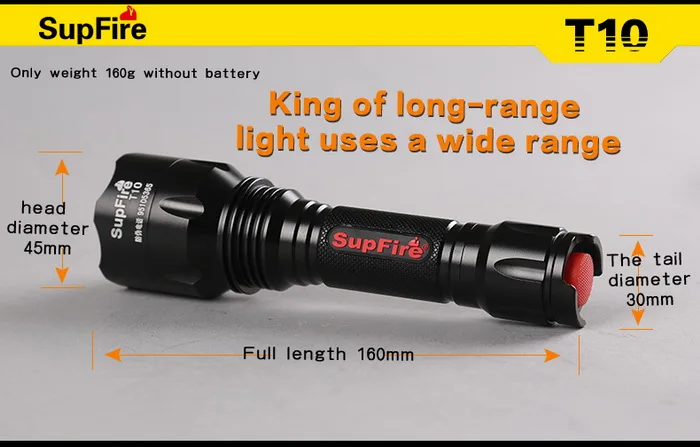 SupFire T10 CREE T6 10 Вт 900lm светодиодный фонарик водонепроницаемый ip67 Светодиодный с